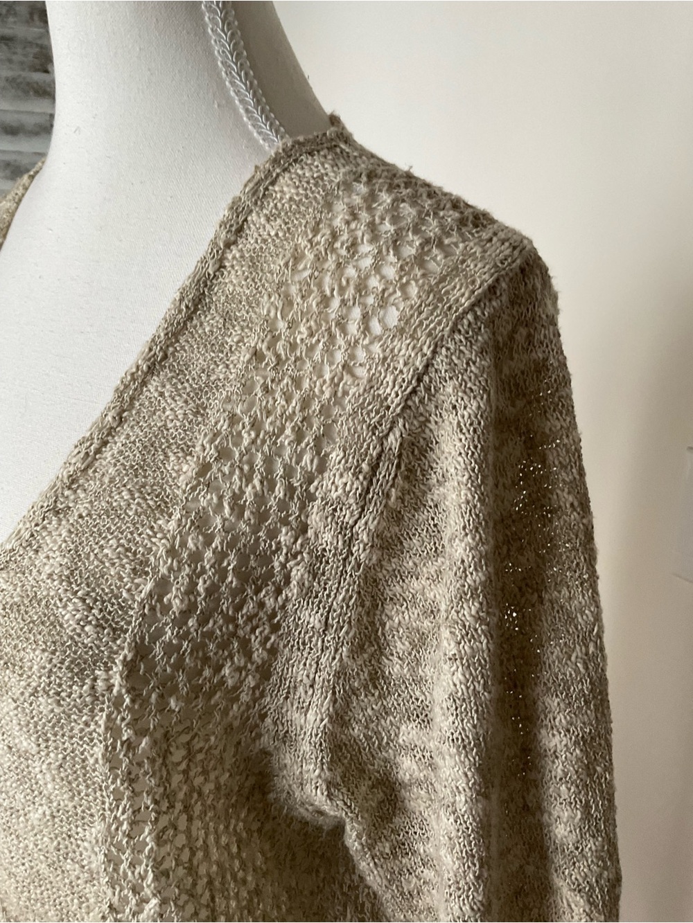Massimo Dutti Linen Blend Open Knit Sweater Beige XL Spain - Picture 8 of 9